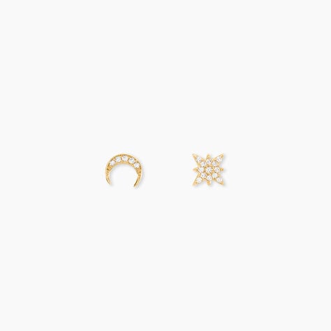 Boucles D'oreilles Dépareillées Munroe Or Jaune Oxyde De Zirconium - Boucles d'oreilles ete Femme | Marc Orian