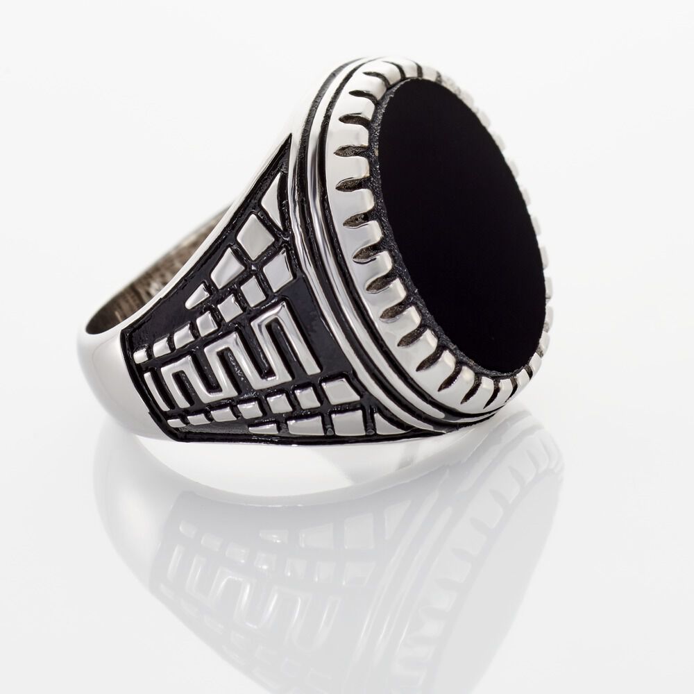 Bague Argent Blanc Thimeo Agathe Noire - Bagues de promesse Homme | Marc Orian