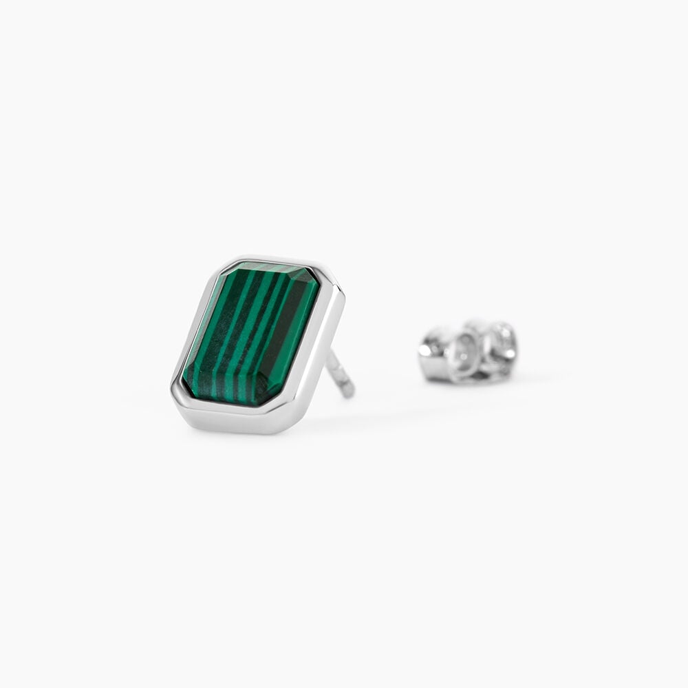 Boucles D'Oreilles Puces Stones Argent Blanc Malachite - Puces Homme | Marc Orian