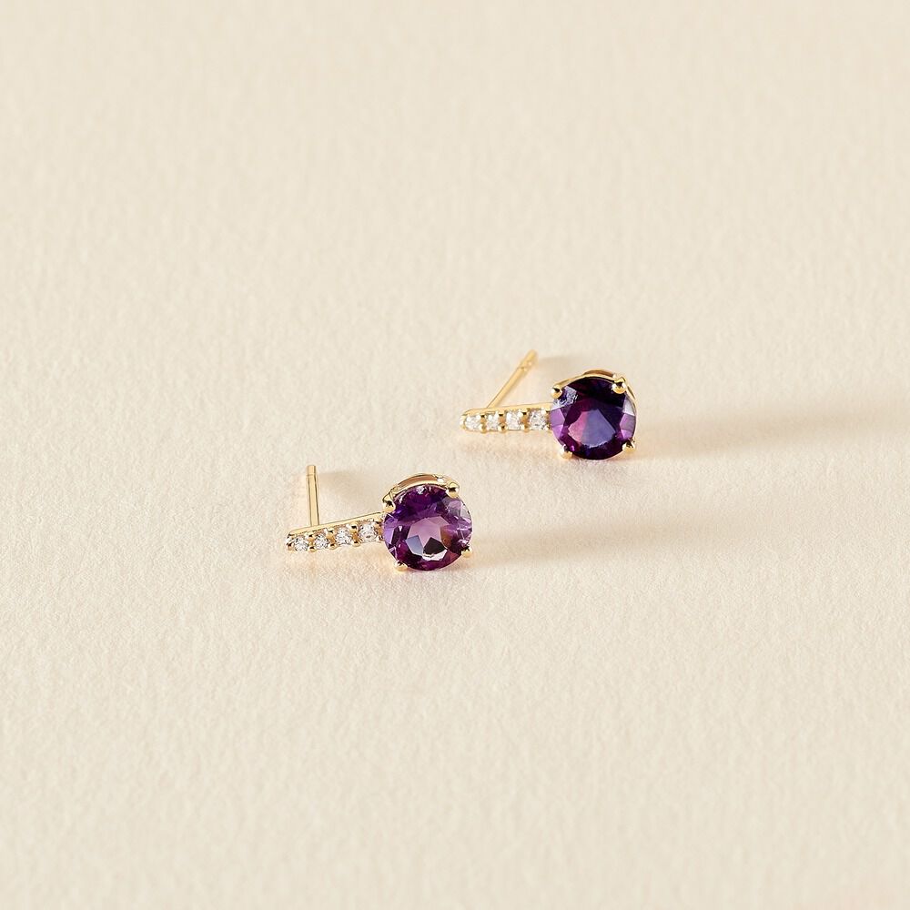 Bijoux D'oreilles Monroe Or Jaune Améthyste Oxyde De Zirconium - Puces Femme | Marc Orian