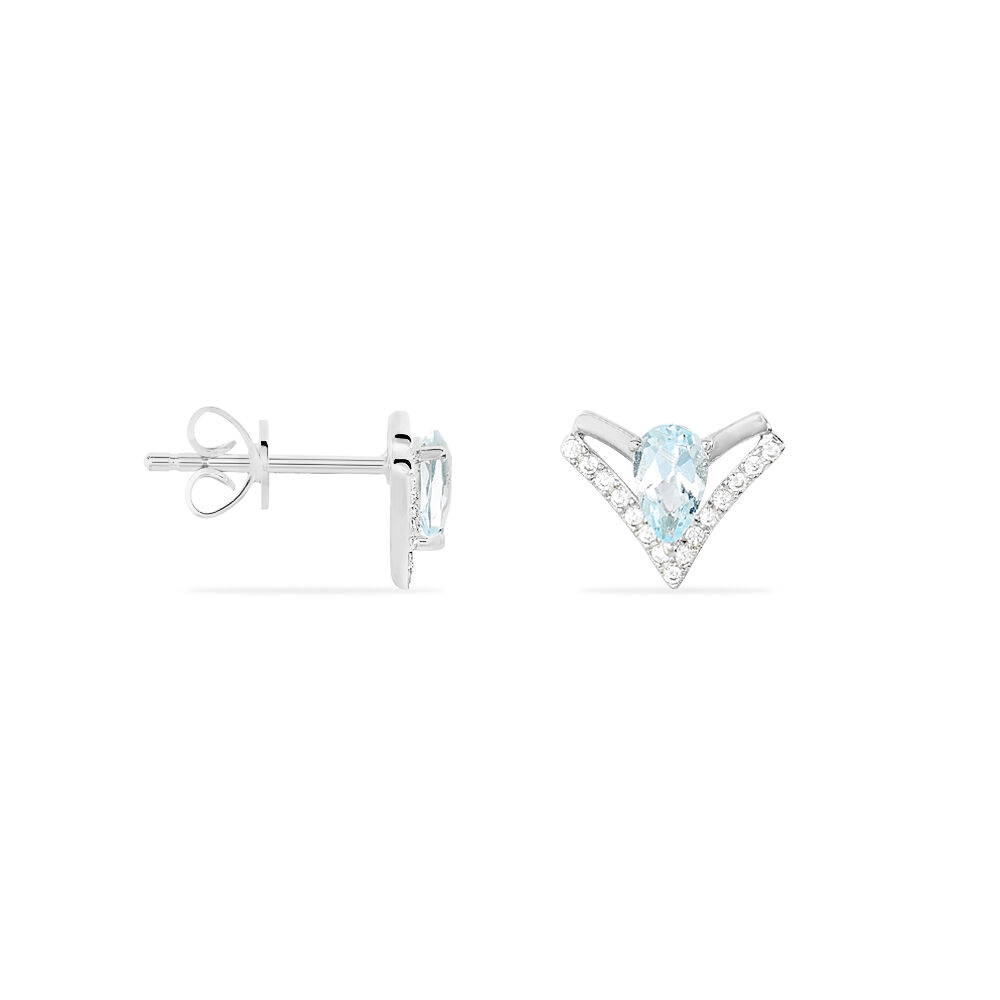 Boucles D'oreilles Puces Or Blanc Topaze Et Oxyde De Zirconium - Puces Femme | Marc Orian