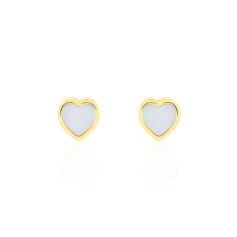 Boucles D'oreilles Puces Azalea Cœur Or Jaune Nacre - Puces Enfant | Marc Orian