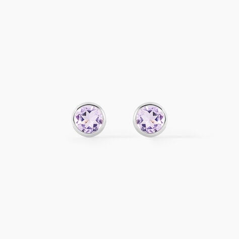 Boucles D'oreilles Puces Edy Serti Clos Or Blanc Amethyste - Puces Femme | Marc Orian