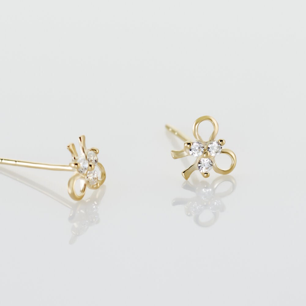 Boucles D'oreilles Puces Darina Noeud Or Jaune Oxyde De Zirconium - Puces Famille | Marc Orian
