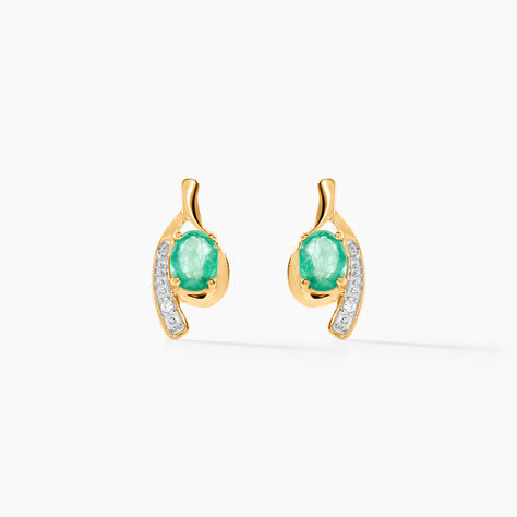 Bijoux D'oreilles Emotion Or Jaune Emeraude Diamant - Puces Femme | Marc Orian