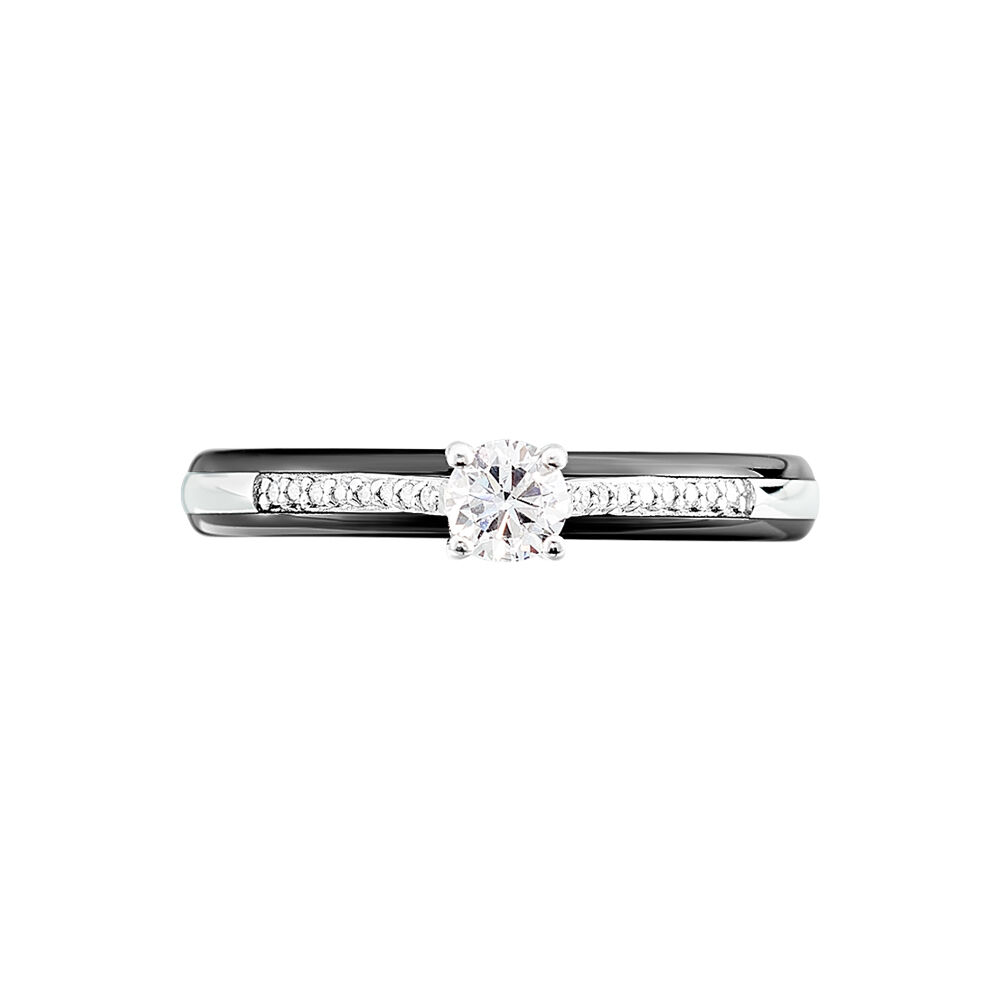 Bague Solitaire Ceramique Argent Blanc Céramique Et Oxyde De Zirconium - Bagues de promesse Femme | Marc Orian