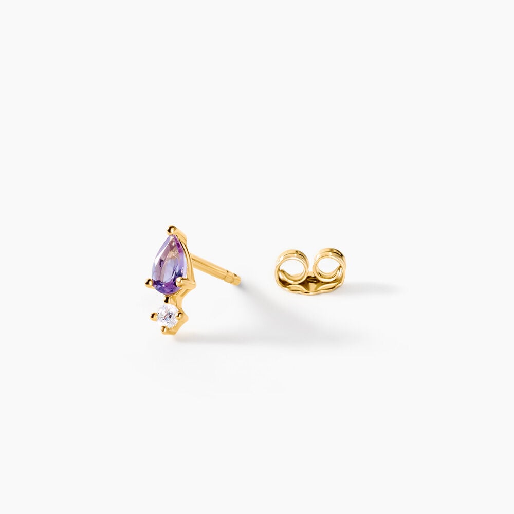 Boucles D'Oreilles Puces Jock Argent Dor&eacute; A L'Or 750/1000 Am&eacute;thyste Oxyde De Zirconium - Puces Femme | Marc Orian