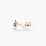 Boucles D'Oreilles Puces Jock Argent Dor&eacute; A L'Or 750/1000 Am&eacute;thyste Oxyde De Zirconium - Puces Femme | Marc Orian