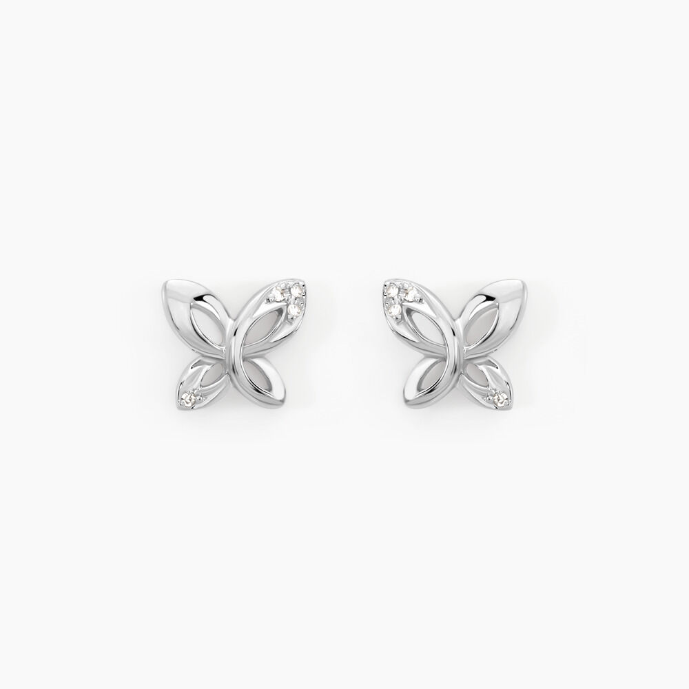 Boucles D'oreilles Puces Papillon Or Blanc Diamant - Puces Femme | Marc Orian