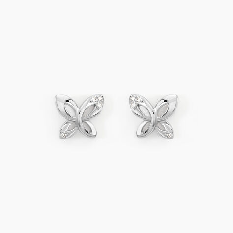 Boucles D'oreilles Puces Papillon Or Blanc Diamant - Puces Femme | Marc Orian