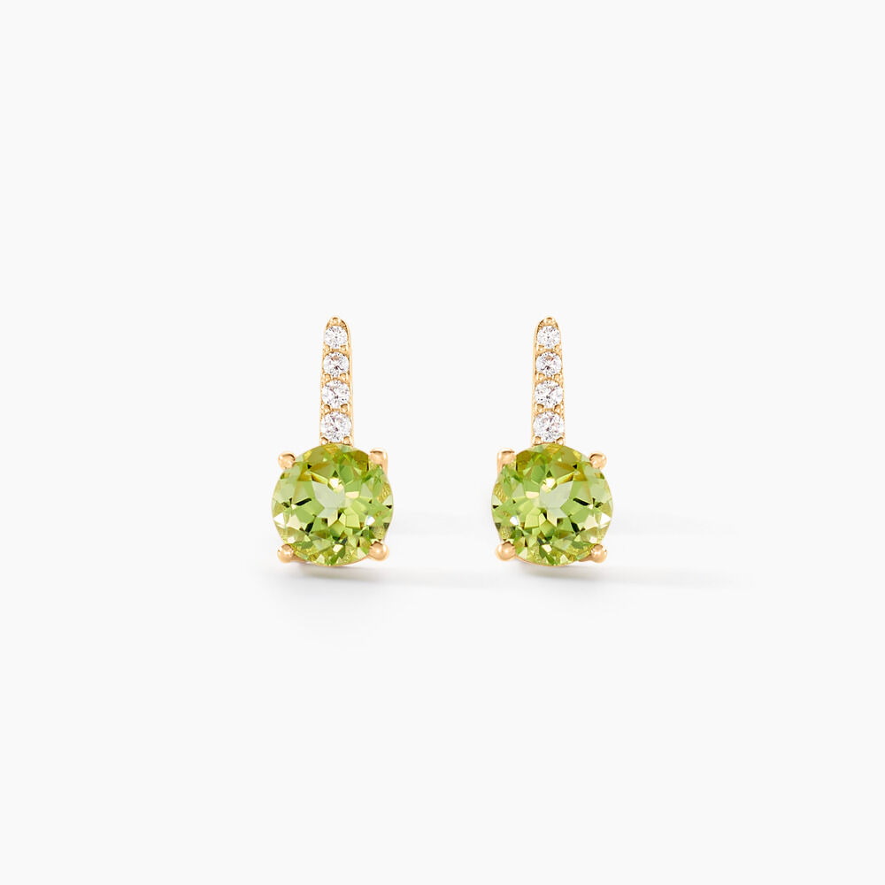 Boucles D'oreilles Puces Monroe Or Blanc P&eacute;ridot Oxyde De Zirconium - Puces Femme | Marc Orian