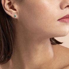 Boucles D'oreilles Puces Elheme Or Blanc Emeraude Et Diamant - Boucles d'oreilles pierres précieuses Femme | Marc Orian