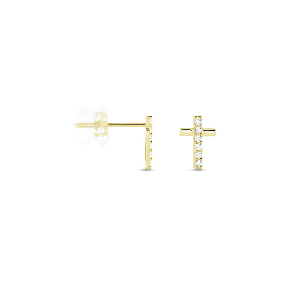 Boucles D'oreilles Puces Allie Croix Or Jaune Oxyde De Zirconium - Puces Femme | Marc Orian