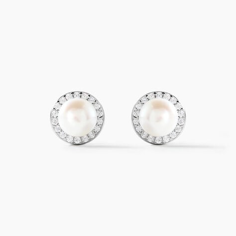 Boucles D'oreilles Clips Argent Blanc Valerio Perles Oxydes - Puces Femme | Marc Orian