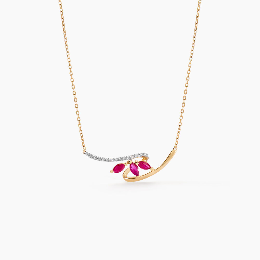Collier Petale Or Bicolore Rubis Et Diamant - Colliers avec pierres Femme | Marc Orian