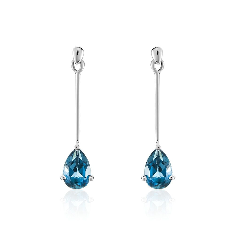 Boucles D'oreilles Pendantes Goutte Or Blanc Topaze Bleu London - Pendantes Femme | Marc Orian