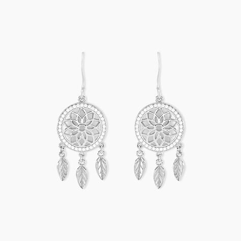 Boucles D'oreilles Pendantes Nemetona Argent Blanc Oxyde - Pendantes Femme | Marc Orian