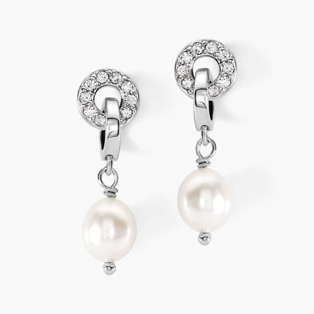 Boucles D'oreilles Pendantes Gaetane Argent Blanc Perle Oxyde - Pendantes Femme | Marc Orian