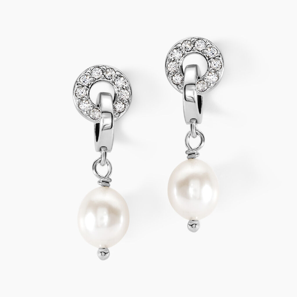 Boucles D'oreilles Pendantes Gaetane Argent Blanc Perle Oxyde - Pendantes Femme | Marc Orian