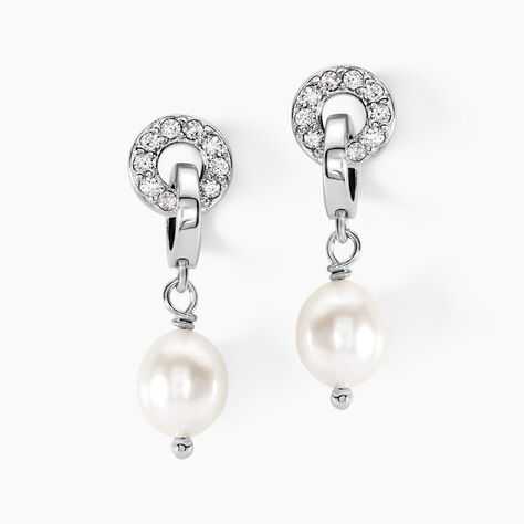 Boucles D'oreilles Pendantes Gaetane Argent Blanc Perle Oxyde - Pendantes Femme | Marc Orian