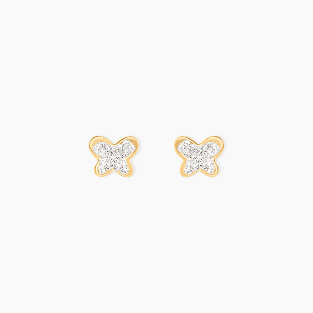 Boucles D'oreilles Puces Or Jaune Cercis Strass - Puces Famille | Marc Orian