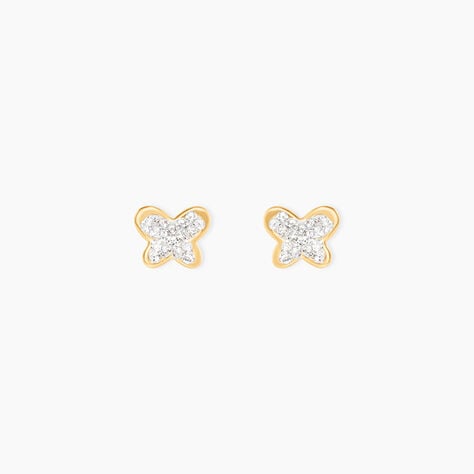 Boucles D'oreilles Puces Or Jaune Cercis Strass - Puces Famille | Marc Orian