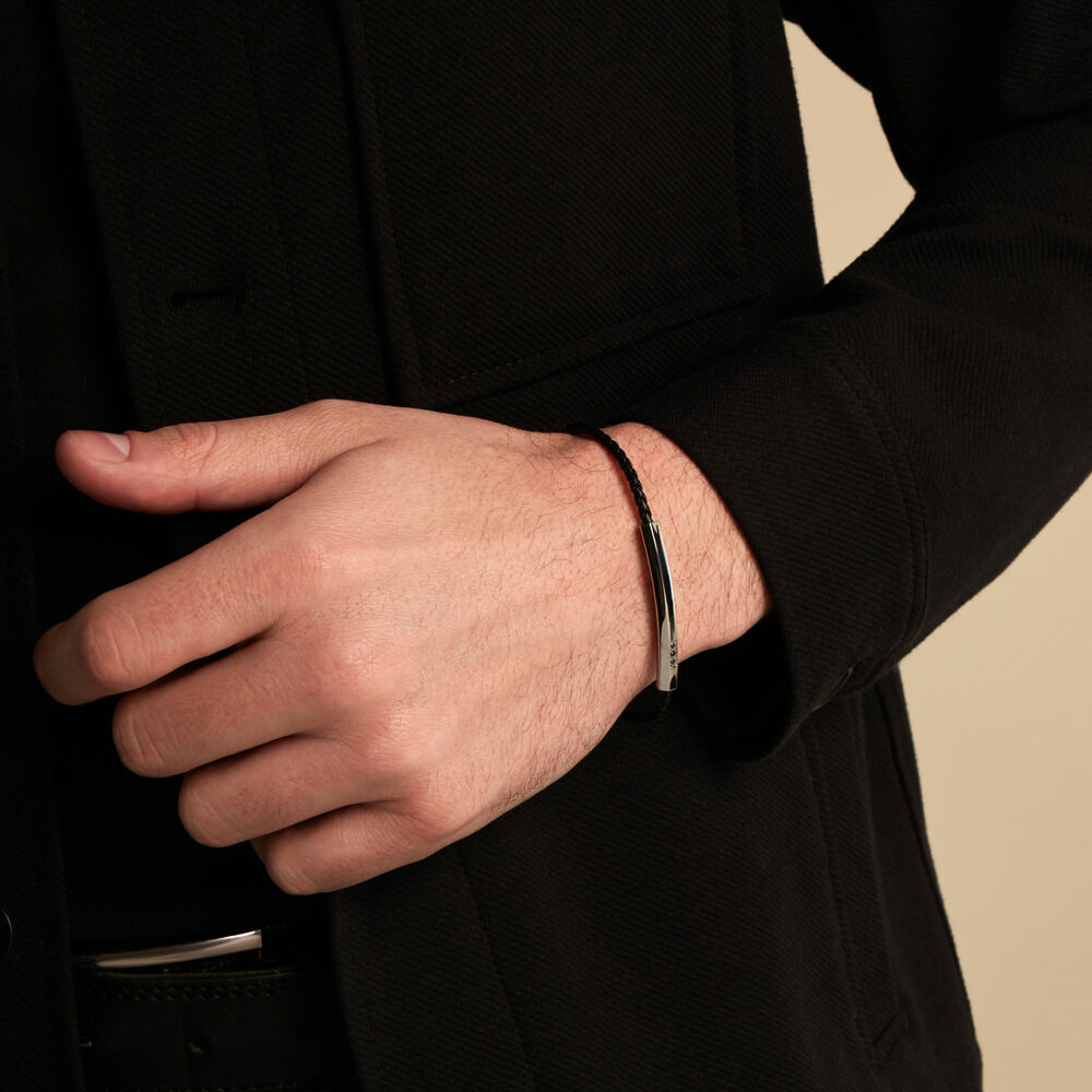 Bracelet Jourdan Cuir De Vache Noir Diamant Synth&eacute;tique - Bracelets cuir Homme | Marc Orian