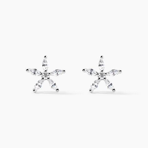 Boucles D'oreilles Puces Horcia Or Blanc Oxyde De Zirconium - Puces Femme | Marc Orian