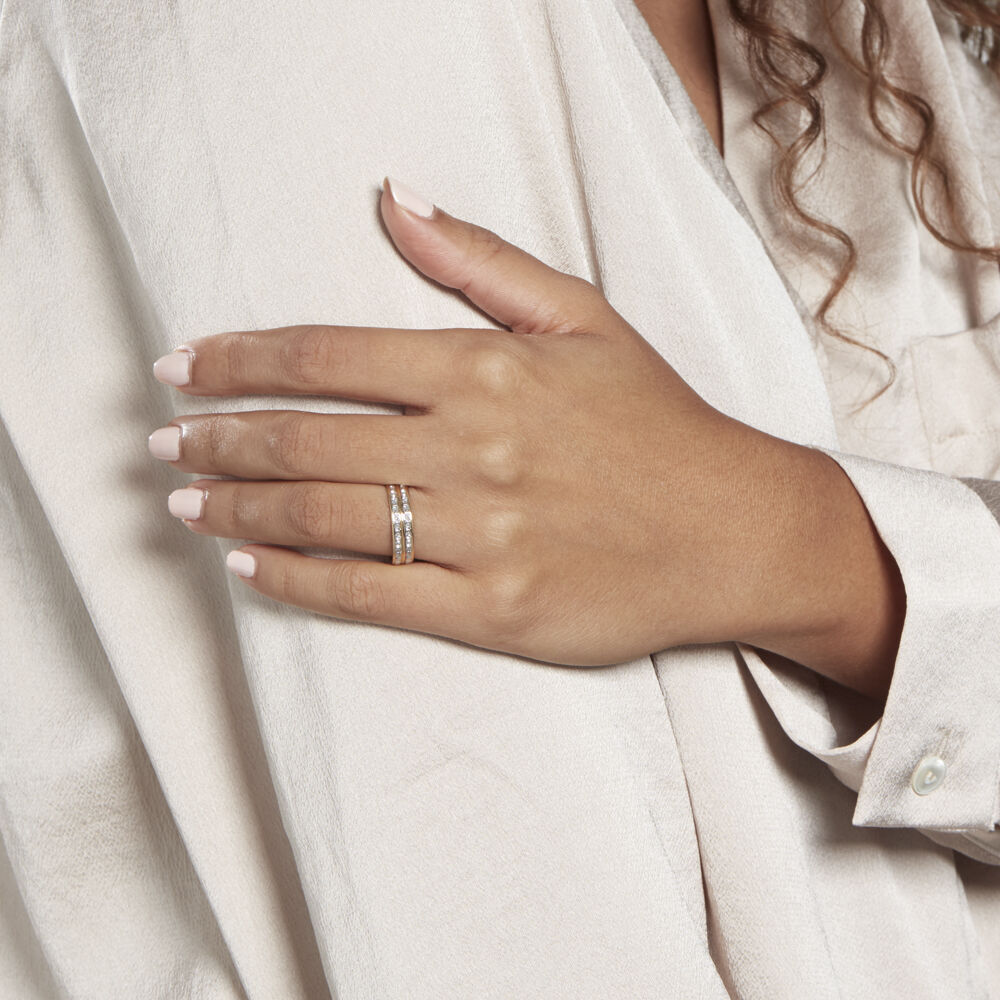 Alliance Grain De Folie Diamantee Ruban Plat Or Bicolore - Alliances duo Famille | Marc Orian