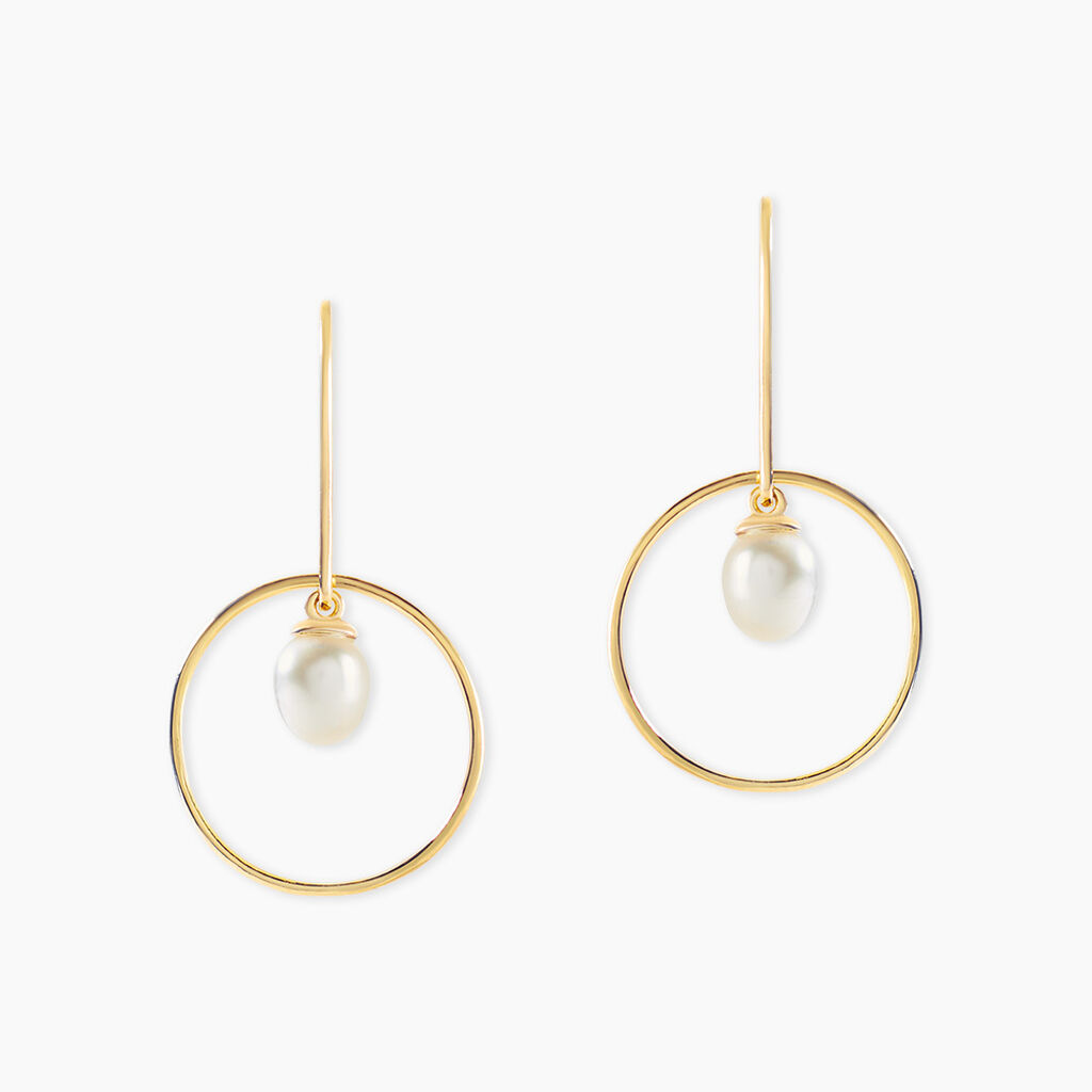 Boucles D'Oreilles Pendantes Salvine Argent Dor&eacute; A L'Or 750/1000 Perle De Culture - Pendantes Femme | Marc Orian