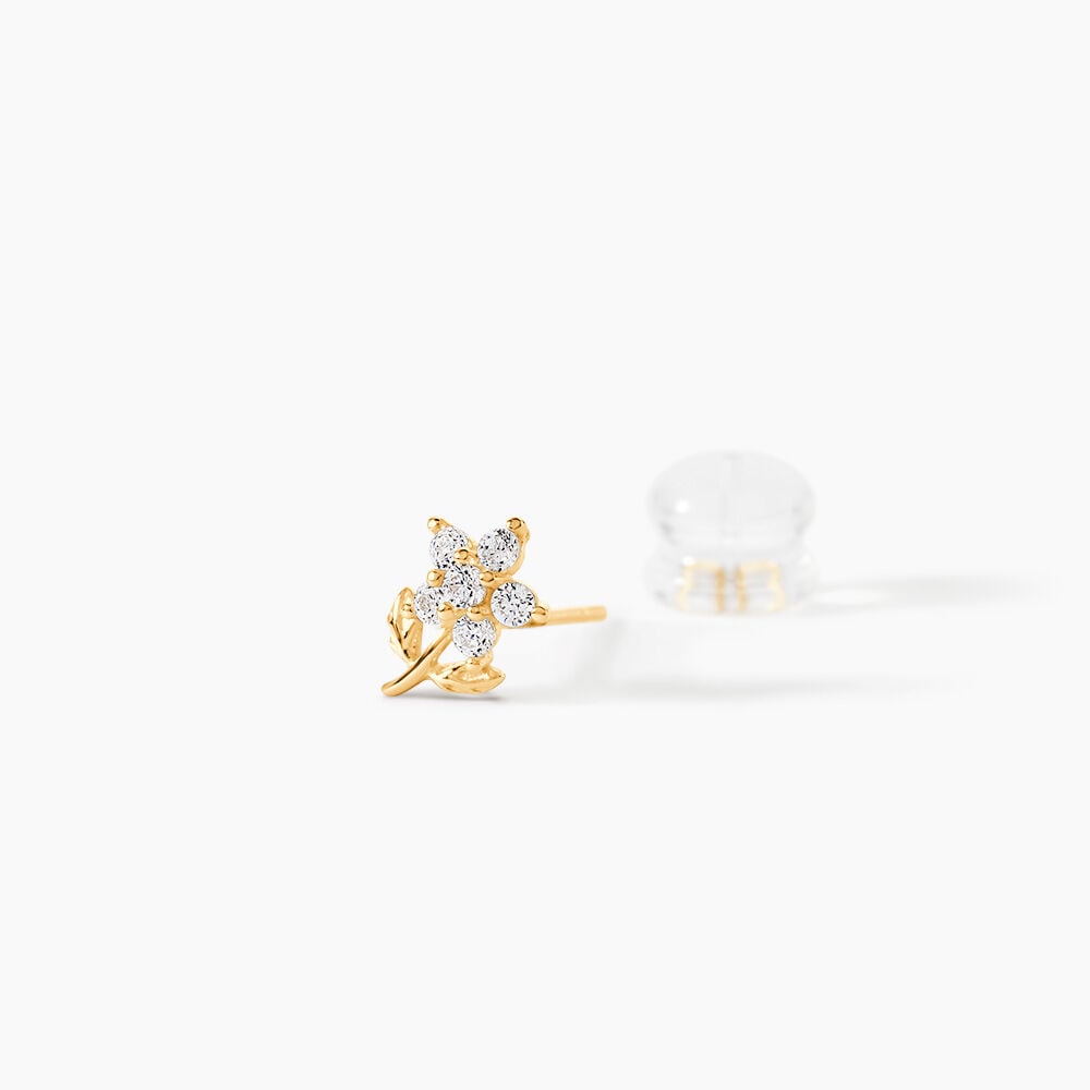 Boucles D'oreilles Puces Jabin Fleur Or Jaune Oxyde De Zirconium - Puces Famille | Marc Orian