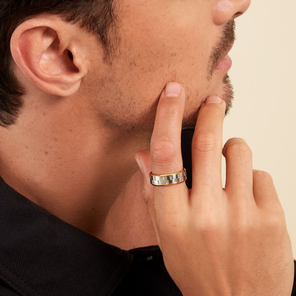 Bague Jourdan Oahu Acier Blanc Et Jaune - Bagues grosses Homme | Marc Orian