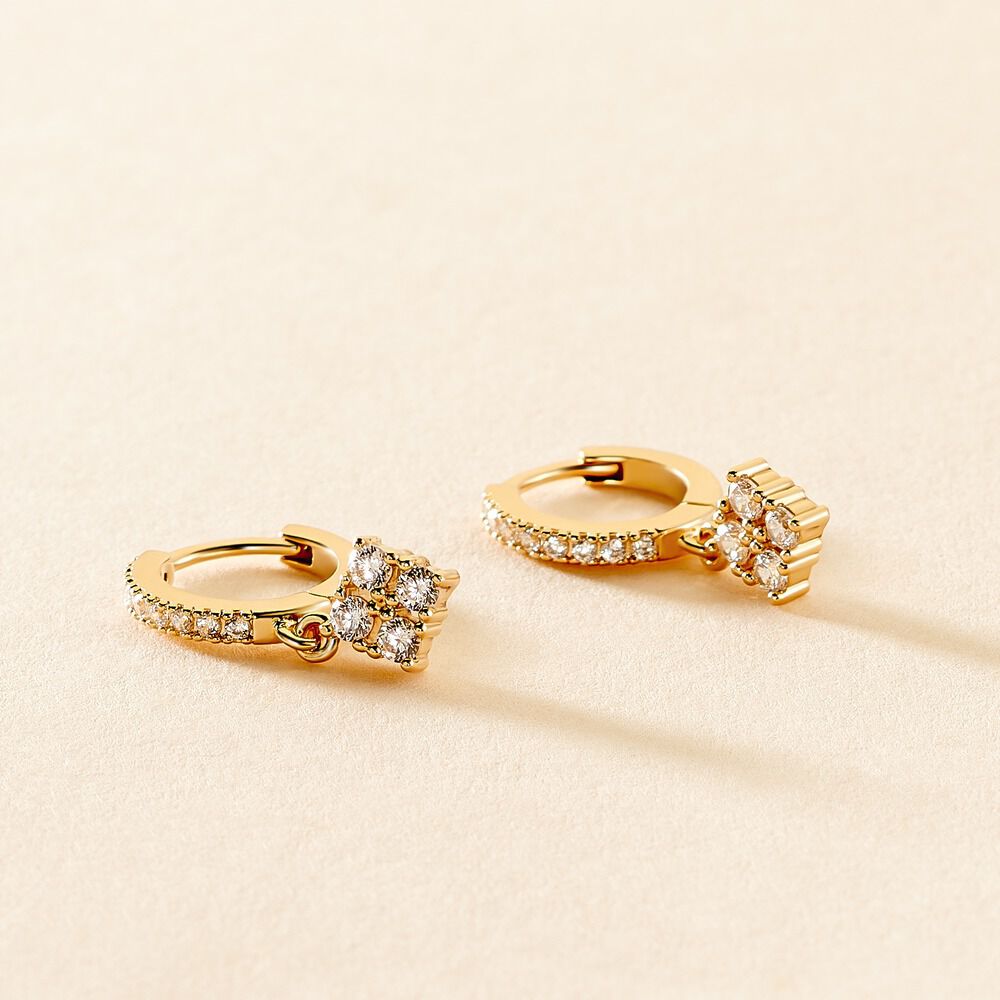 Cr&eacute;oles &eacute;clat Perl&eacute; Plaqu&eacute; Or Oxyde De Zirconium - Boucles d'oreilles pampille Femme | Marc Orian