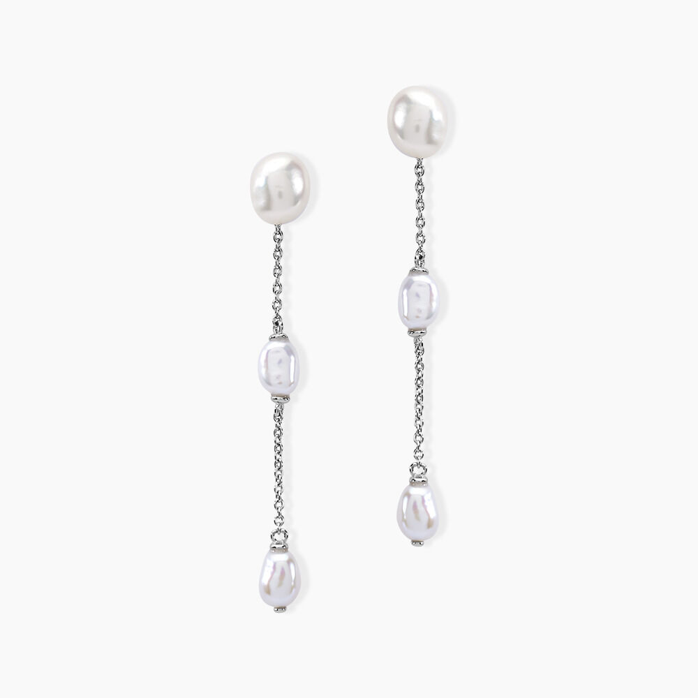 Boucles D'oreilles Pendantes Yuna Argent Blanc Perle De Culture - Pendantes Femme | Marc Orian
