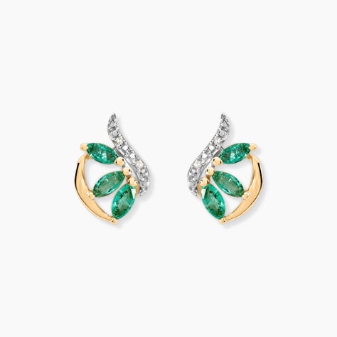 Boucles D'oreilles Puces Or Bicolore Caetlin Emeraude Diamant - Puces Femme | Marc Orian