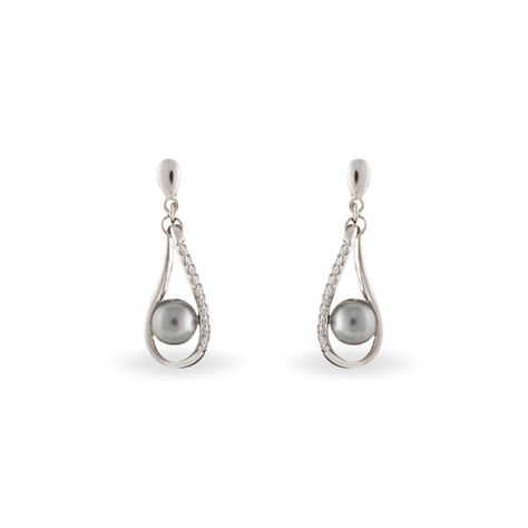 Boucles D'oreilles Pendantes Alexya Argent Perle D'imitation Et Oxyde - Boucles d'oreilles Pendantes Femme | Marc Orian