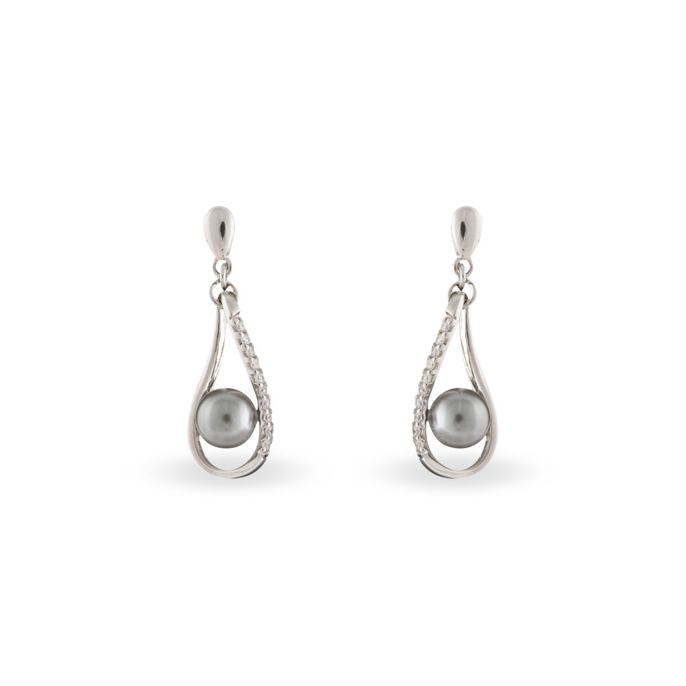Boucles D'oreilles Pendantes Alexya Argent Perle D'imitation Et Oxyde - Pendantes Femme | Marc Orian