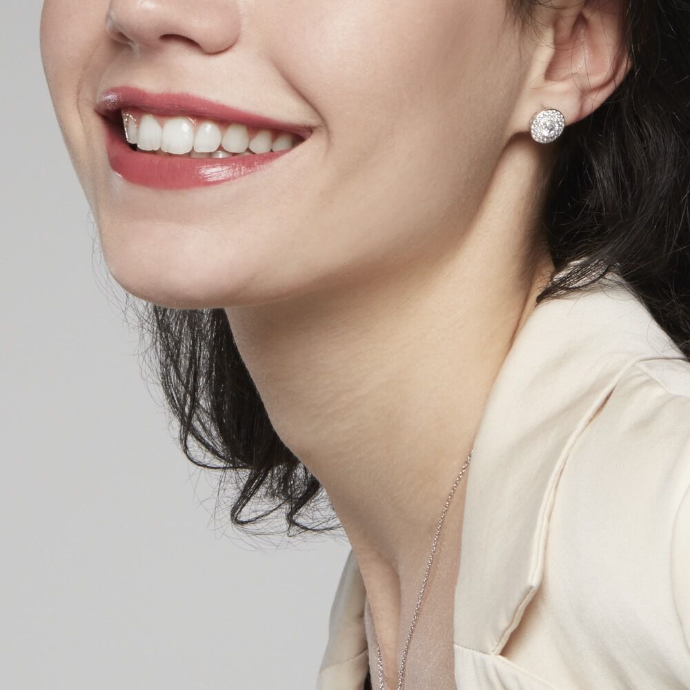 Boucles D'oreilles Puces Lumineuse Argent Blanc Oxyde De Zirconium - Puces Femme | Marc Orian