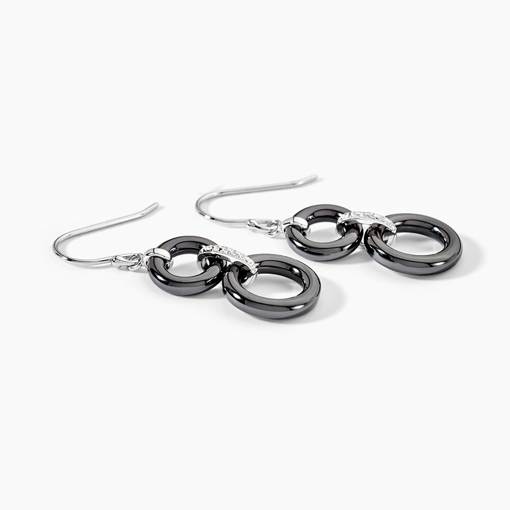 Boucles D'oreilles Pendantes Narcissa Argent Blanc C&eacute;ramique Et Oxyde - Pendantes Femme | Marc Orian
