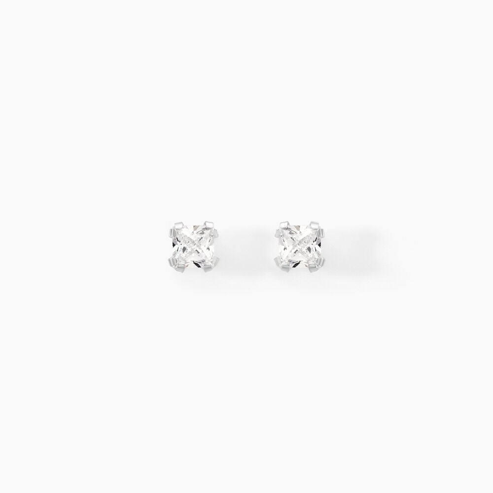 Boucles D'oreilles Puces Doreen Or Blanc Oxyde De Zirconium - Puces Famille | Marc Orian