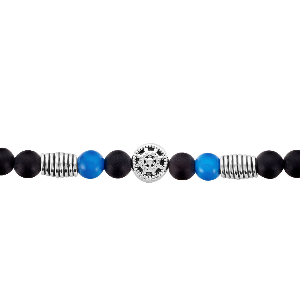 Bracelet Acier Huguesa Agate Noir Pierres Bleues - Bracelets chaînes Homme | Marc Orian