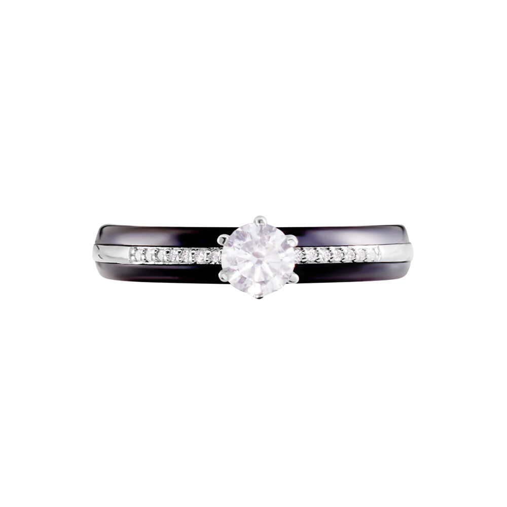 Bague Solitaire Ceramik Design Argent  Oxyde De Zirconium Et Céramique - Bagues de promesse Femme | Marc Orian