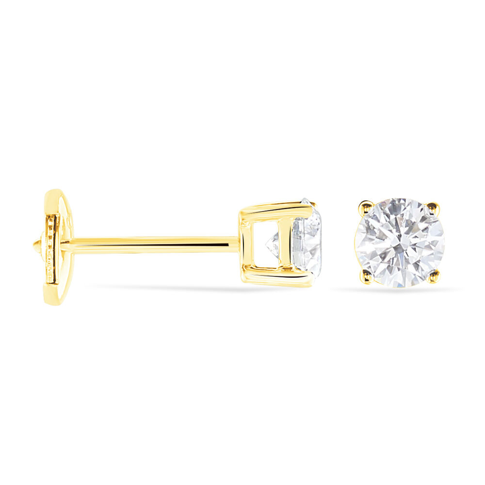 Boucles D'oreilles Puces 4 Griffes Or Jaune Diamant Synthetique - Puces Femme | Marc Orian