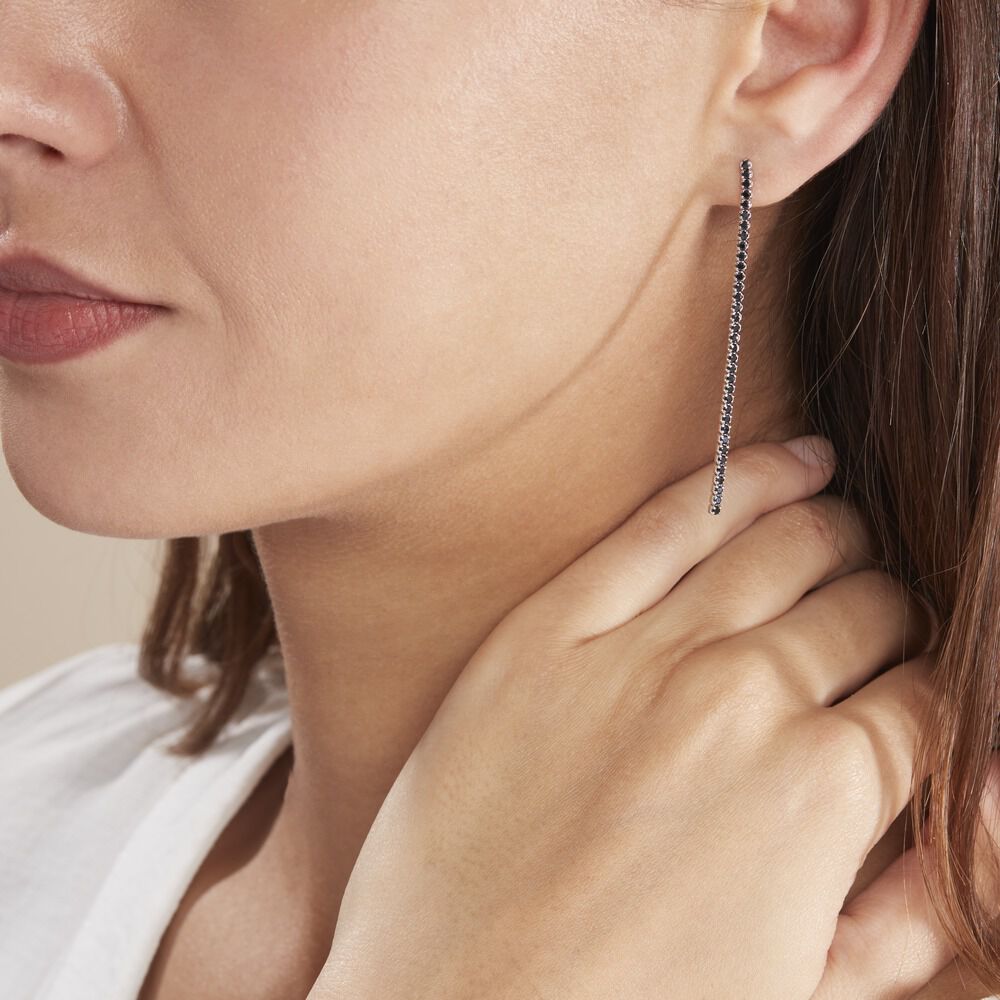 Boucles D'oreilles Pendantes Lou-anne Argent Blanc Oxyde Noir - Pendantes Femme | Marc Orian