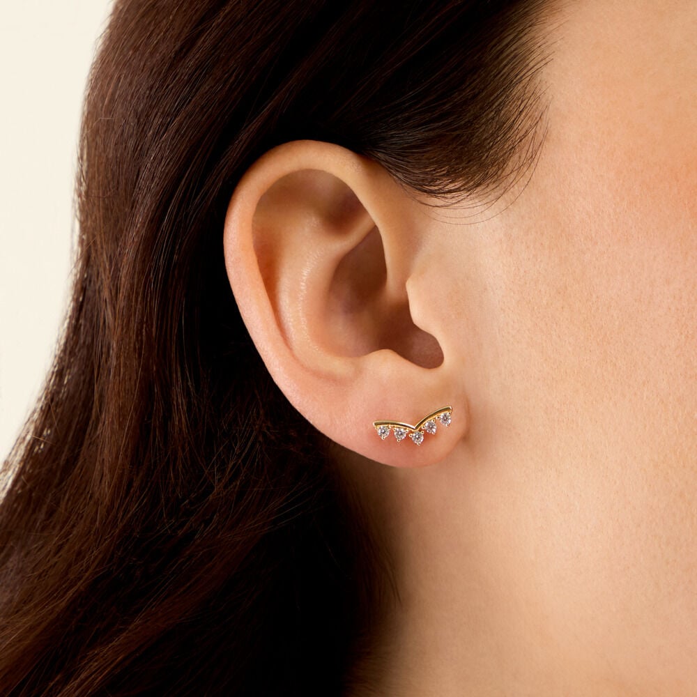 Boucles D'Oreilles Puces Ombeline Argent Dor&eacute; A L'Or 750/1000 Oxyde De Zirconium - Puces Femme | Marc Orian