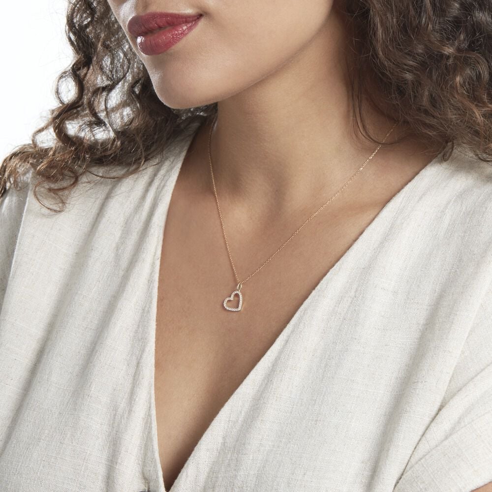 Pendentif Coeur Penche Or Jaune Oxyde De Zirconium - Pendentifs Famille | Marc Orian