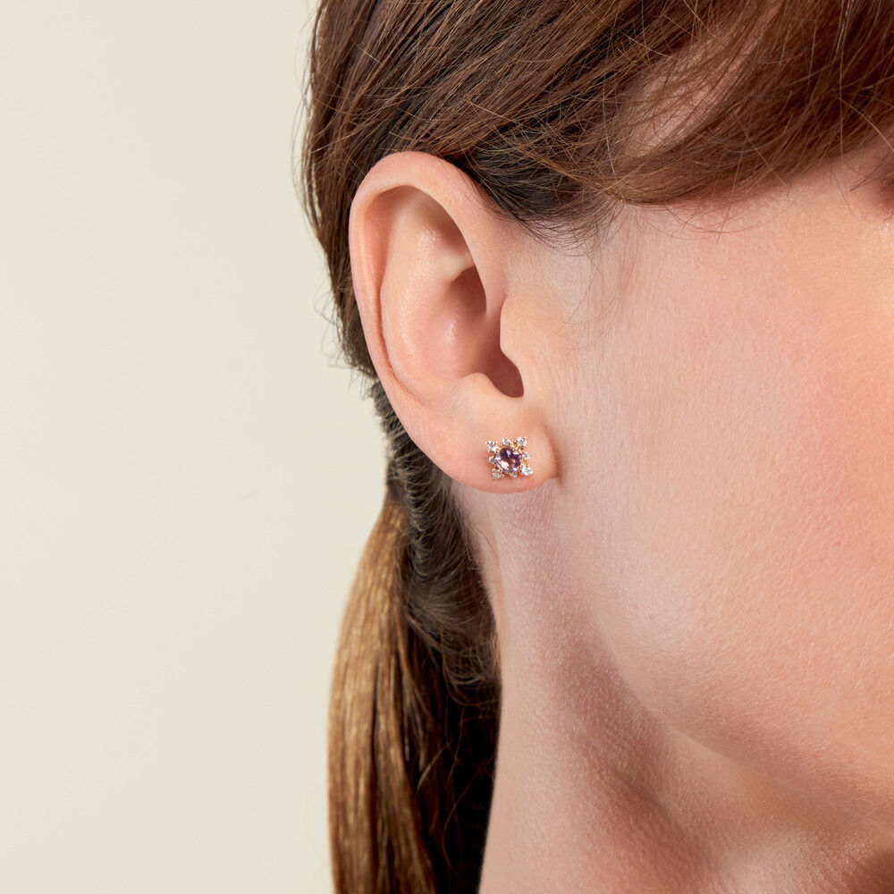 Boucles D'oreilles Puces Astrithr Or Jaune Améthyste Oxydes - Puces Femme | Marc Orian