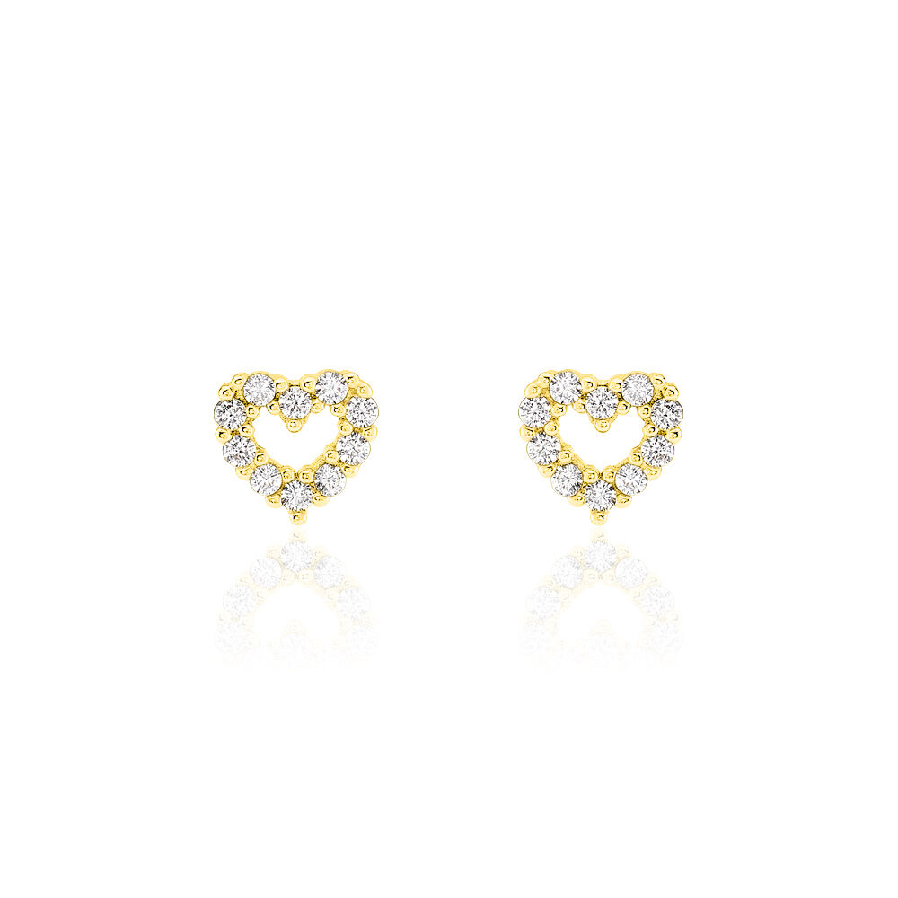 Boucles D'oreilles Puces Coeur Ajoure Or Jaune Oxyde De Zirconium - Puces Femme | Marc Orian