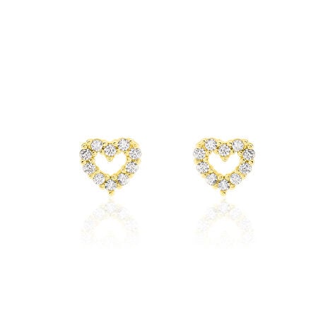 Boucles D'oreilles Puces Coeur Ajoure Or Jaune Oxyde De Zirconium - Puces Femme | Marc Orian