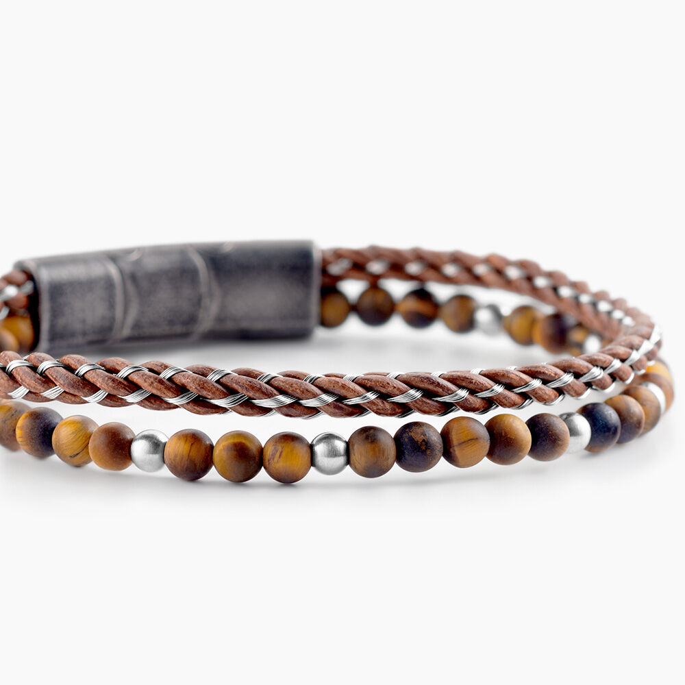 Bracelet Cuir Cuir De Vache Marron Oeil De Tigre - Bracelets cuir Homme | Marc Orian
